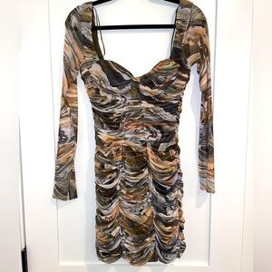 Zara Army Green Mesh Long Sleeved Mini Dress